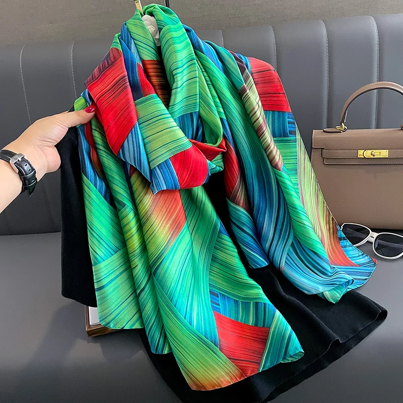 Fashion Design Warm Silk Scarf Women 180X90CM Lrage Shawl Satin Finish Luxury Brand Scarves The Four Seasons Popular Print Hijab