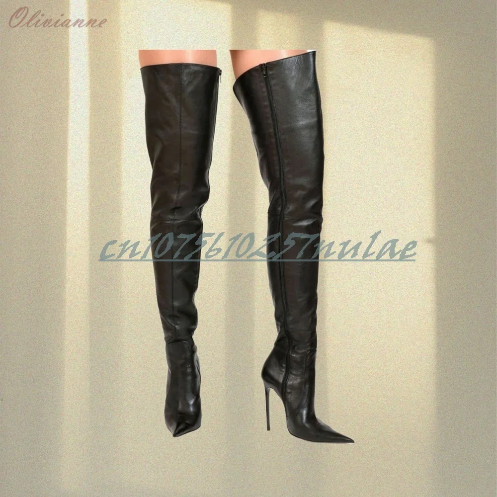 

Solid Black Matte Leather Long Boots Pointy Toe Side Zipper Stiletto High Heel Fashion Women Shoes 2025 Sexy Zapatos Para Mujere