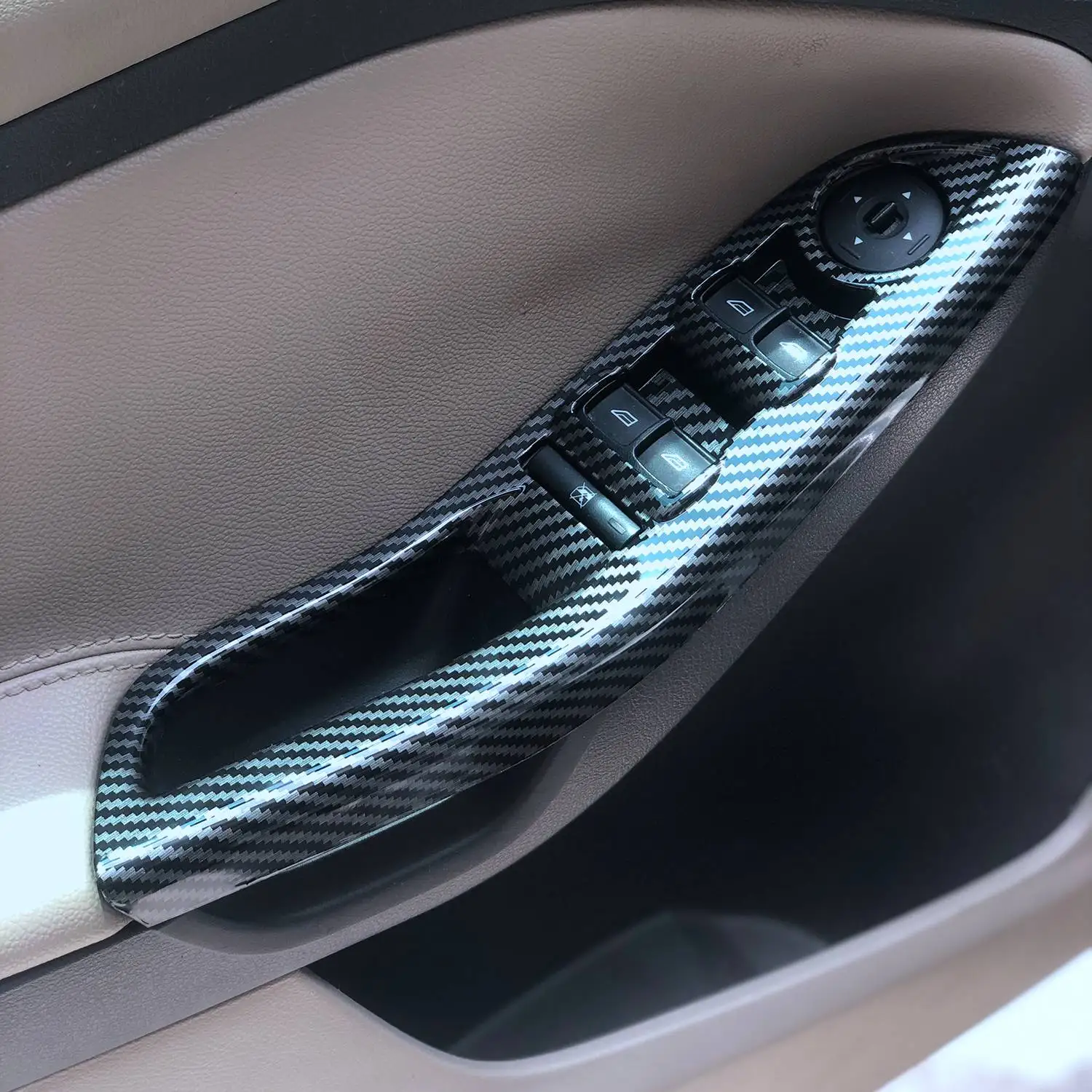 X59A_For Ford Focus 3 MK3 MK4 2009-2017 Car Door Interior Armrest Window Panel Carbon Fiber Decorative Sticker 4Pcs