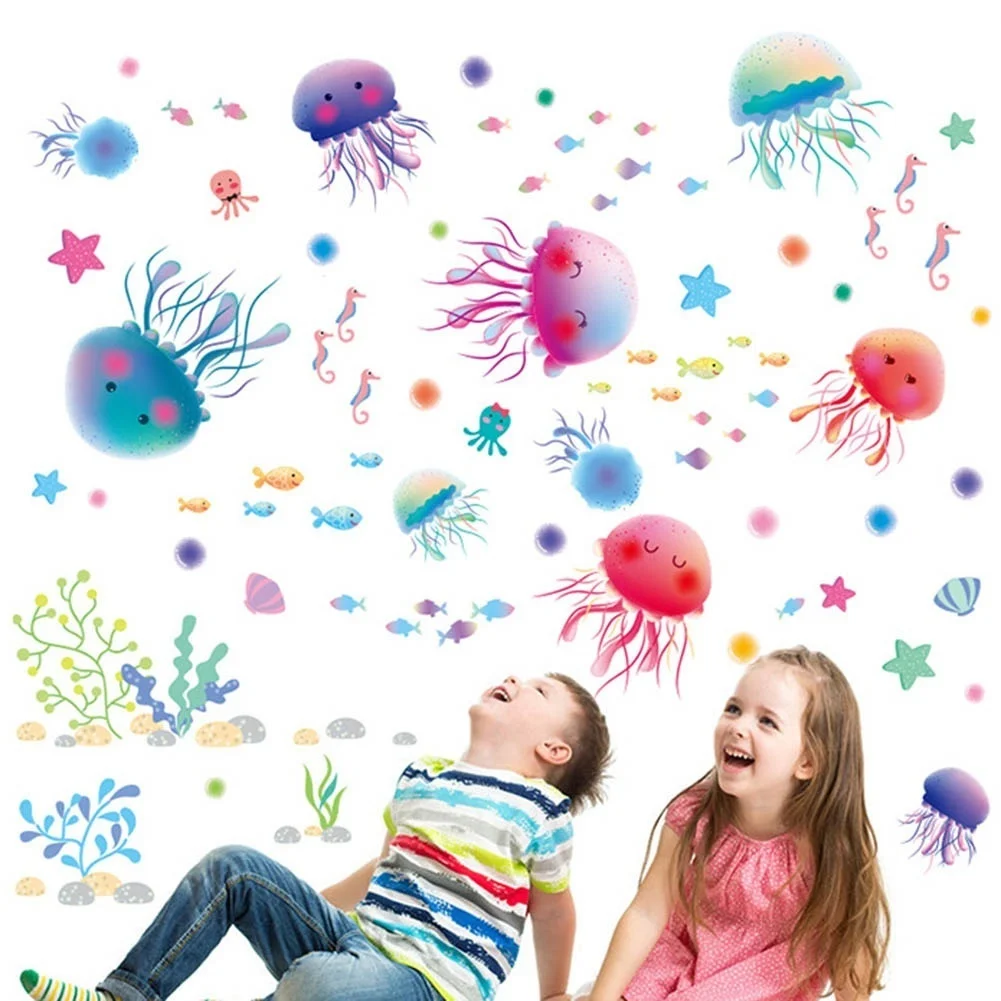 DIY Home Decor PVC Vinyl Decals Decoration 3D Ocean Sea Jellyfish Wall Stickers On The Wall children Kids Rooms Bathroom