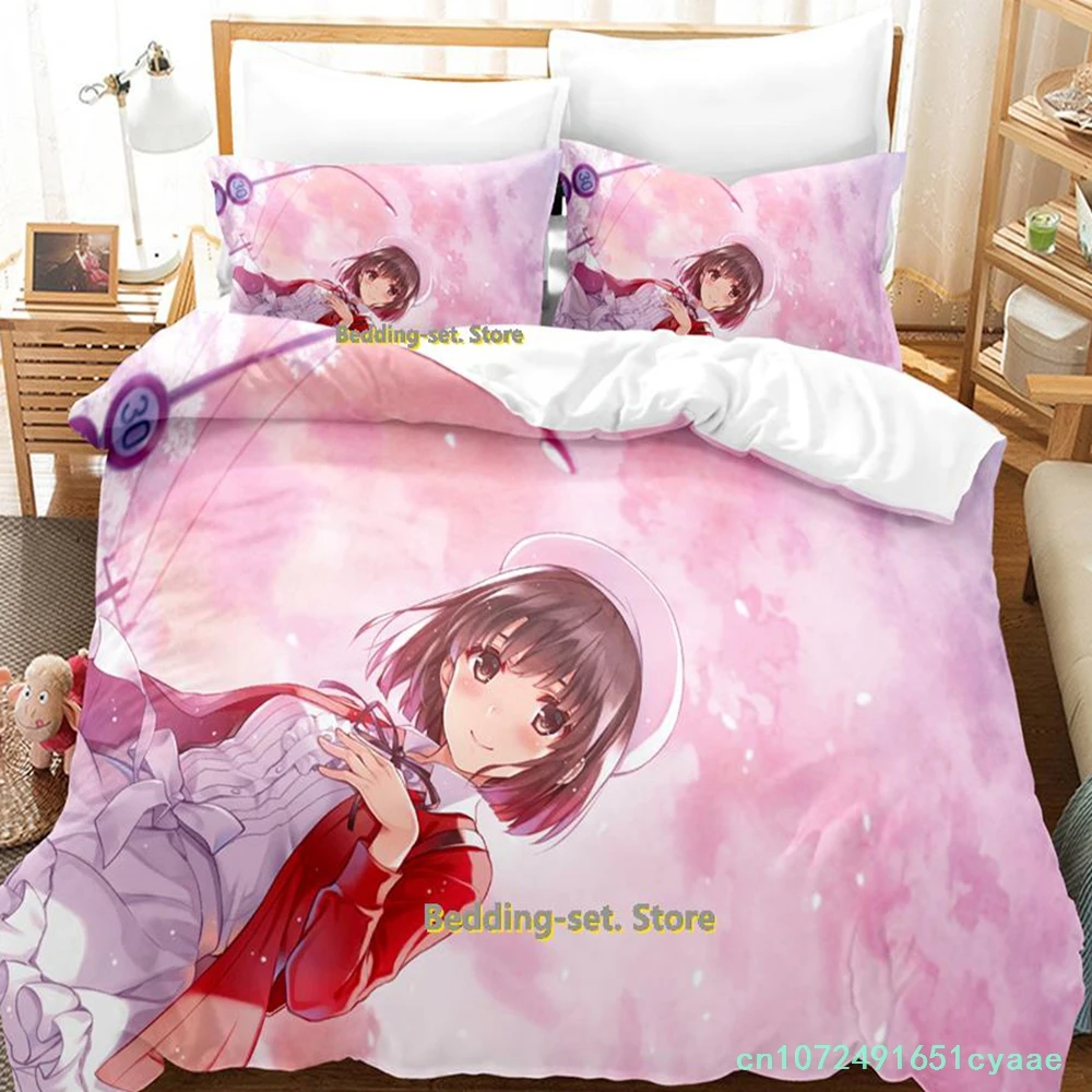 New Katou Megumi Bedding Set Single Twin Full Queen King Size Bed Set Adult Kid Bedroom Duvetcover Sets Colcha Individual niña