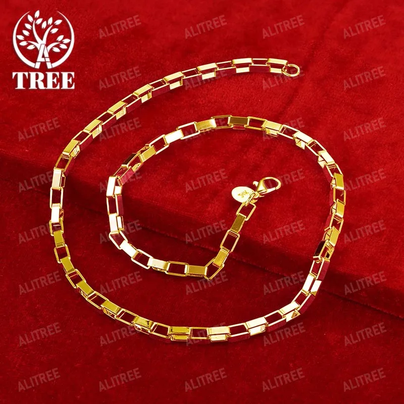 

ALITREE 18K Yellow Gold Square Link Chain Chain Necklaces For Men Woman Fashion Party Wedding Birthday High Quality Jewelry Gift