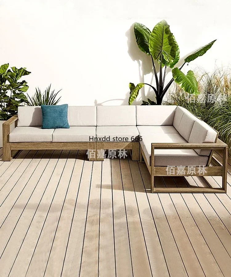 Nordic outdoor sofa teak old leisure corner combination waterproof and sunscreen garden solid wood furniture