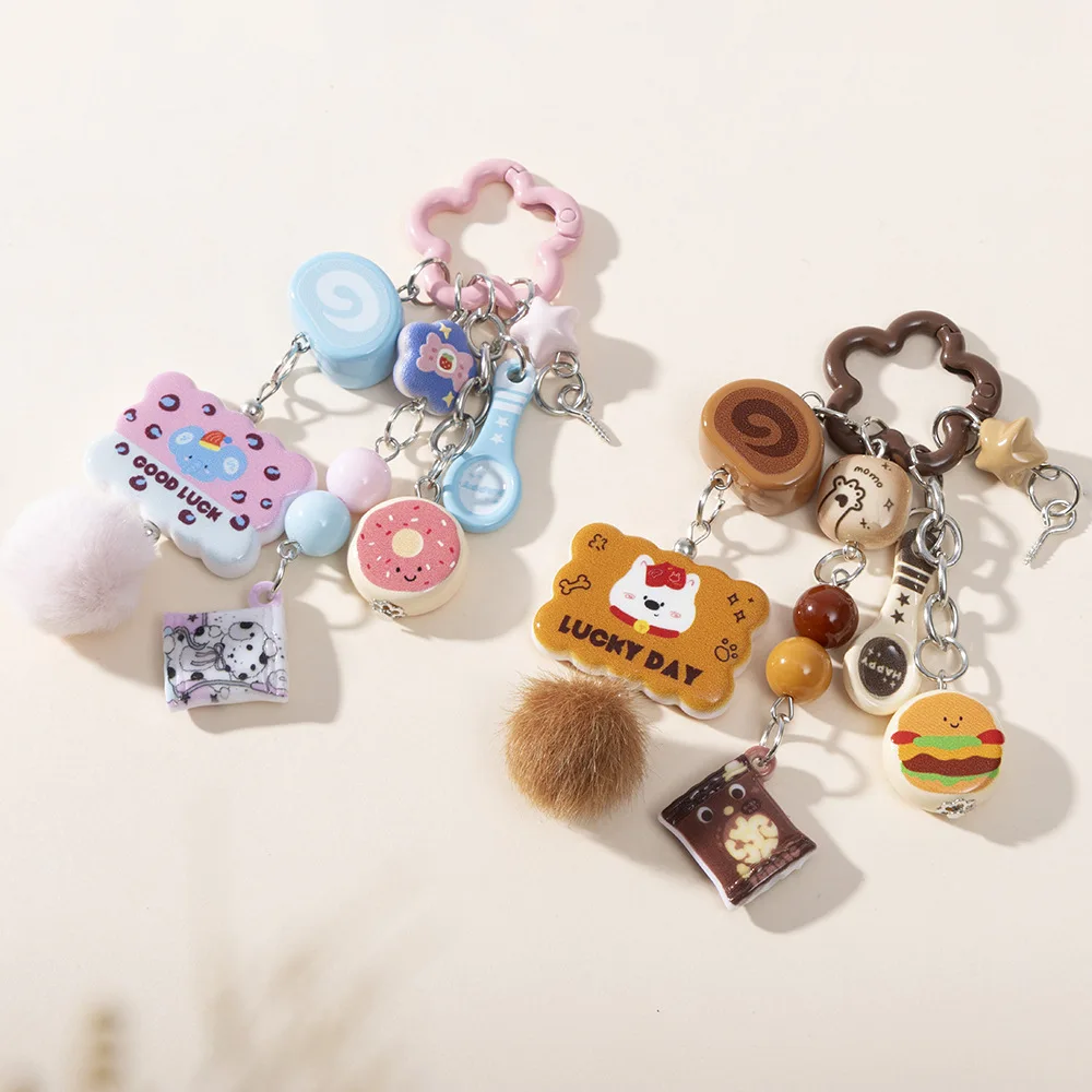 Cute Food Spoons Furry Balls Pendants Keychains Phone Chains Hanging Accessories Bags Decorations