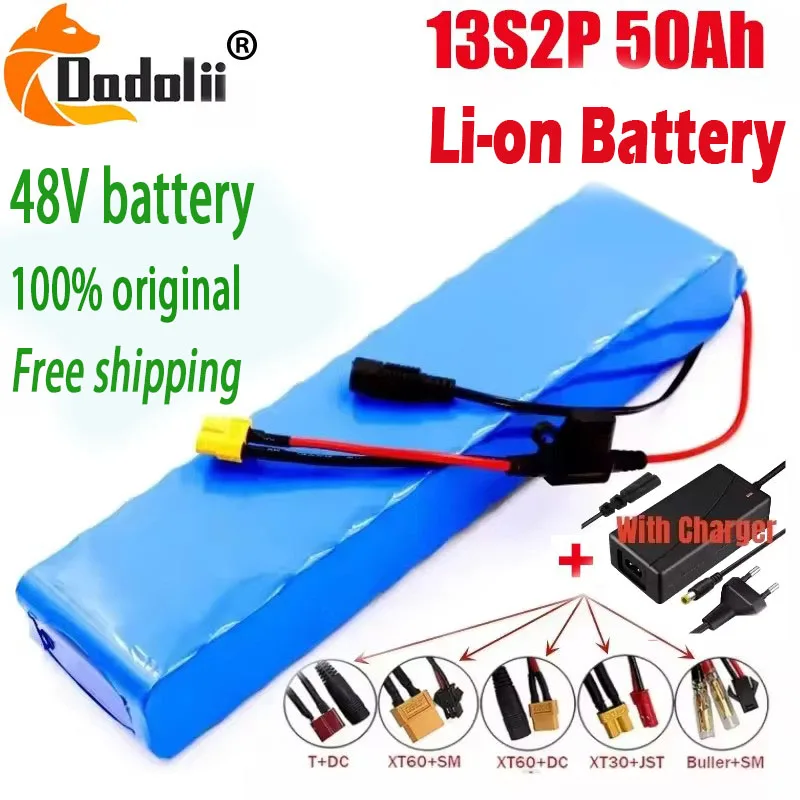 

48V 50Ah 18650 Lithium Battery Pack 13S2P High Power Battery for 54.6V 750W 1000W BAFANG Kit built-in bms With Charger And fuse