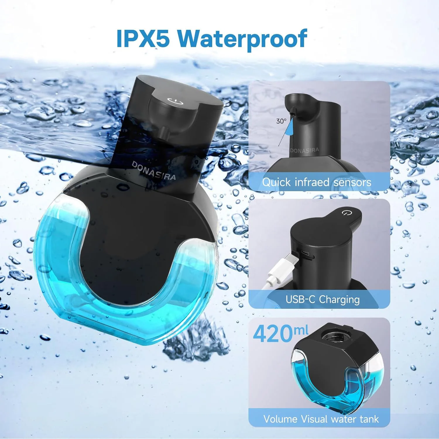 420ML Light Display 4-Gears Adjustable Control Infrared Induction Automatic Sensor Soap Dispenser Electric Hand Sanitizer Bottle