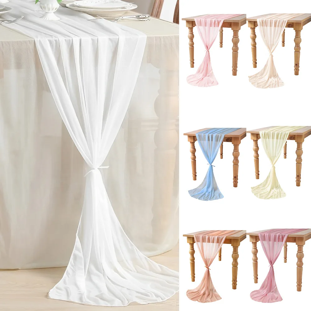 White Chiffon Table Runner, Summer Boho Rustic Wedding Runner Sheer Romantic Wedding Decor Bridal & Baby Shower Decorations
