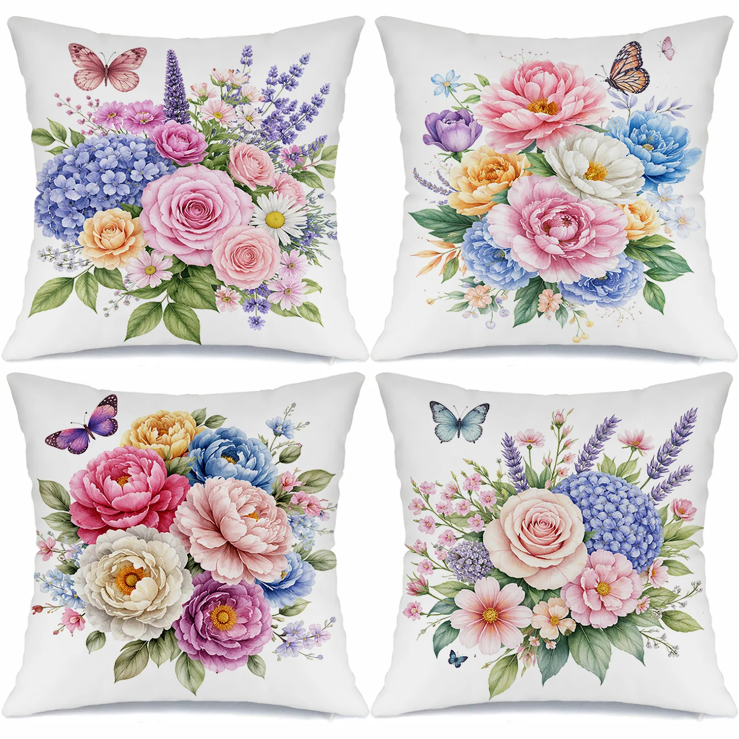 Rose hydrangea butterfly digital printing pillow cover Short plush Suitable living rooms bedrooms sofas throw cushion cover