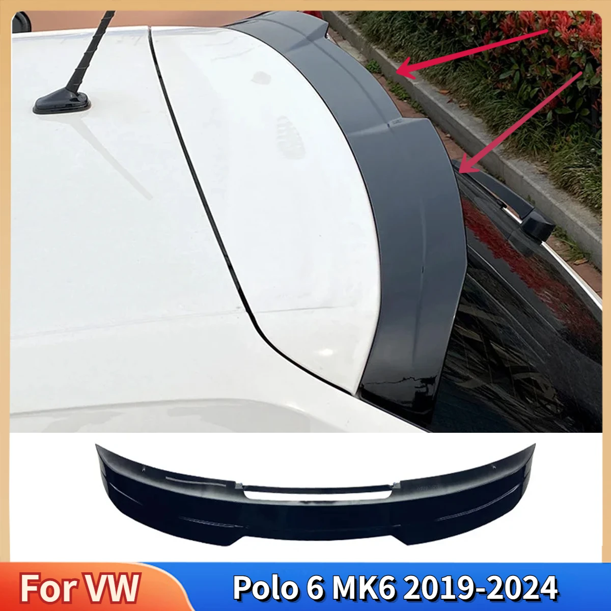 For VW Polo 6 MK6 2019-2024 GTI Style  ABS Rear Roof Spoilers Wing Car Tail Tailgate Splitter Trunk Top Spoiler Lip Auto Parts