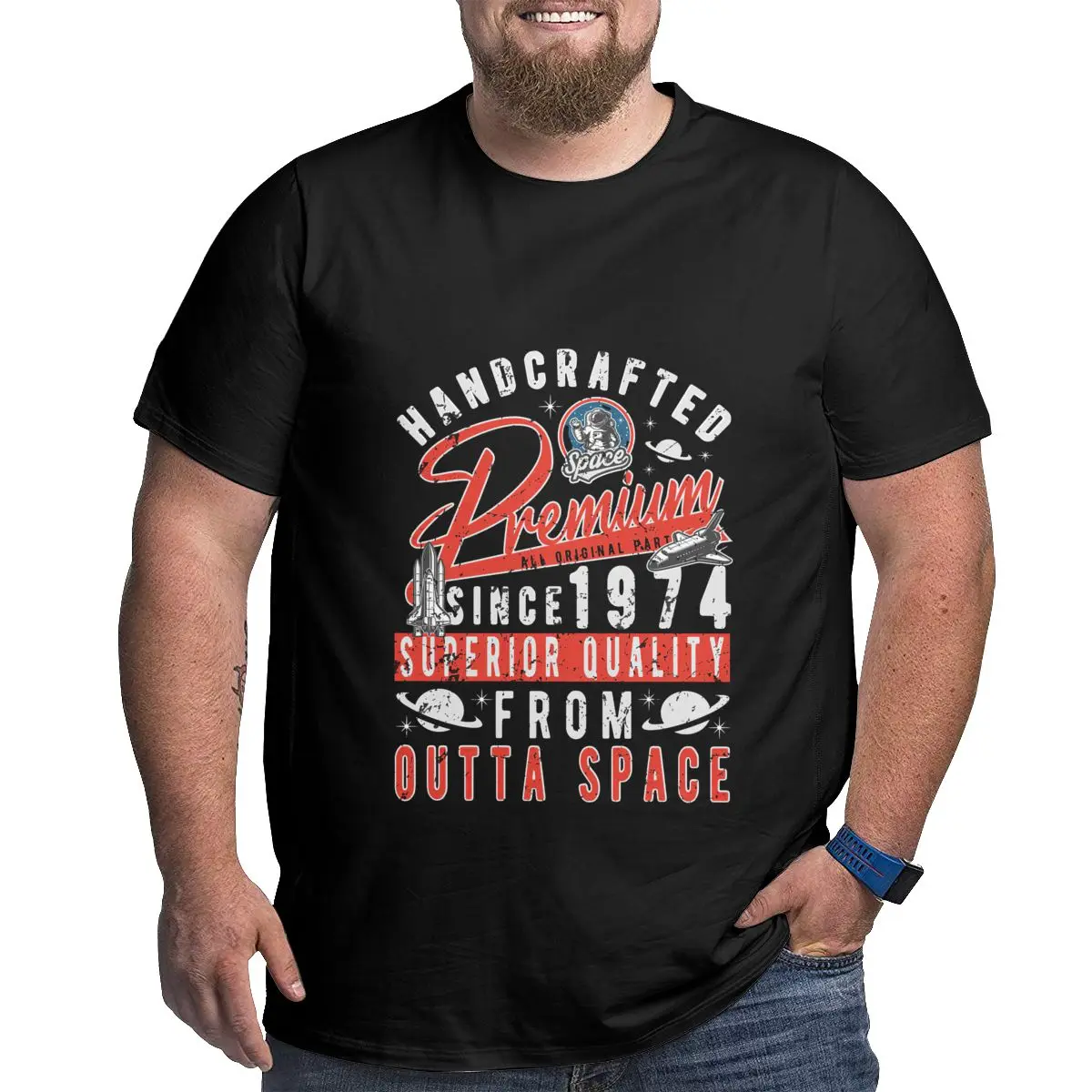 

Handcrafted Since 1974 Men Novelty T-shirts for Big and Tall Man Plus Size T Shirts Large Loose Graphic Top Tee Birthday Gift