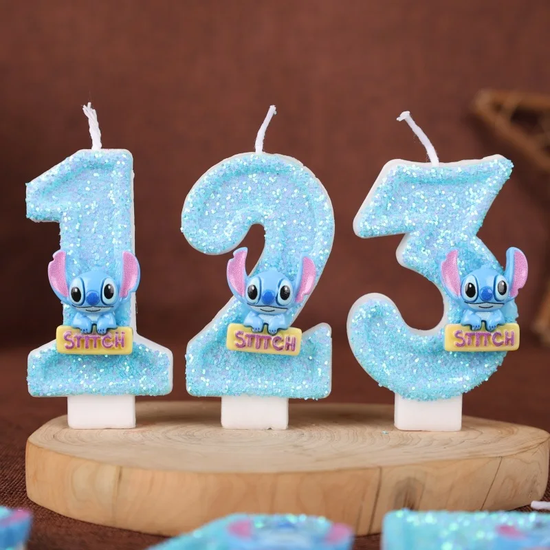 Niebieskie Numery 0-9 Anime Lilo & Stitch Cyfrowe Świeczki Kawaii Stitch Aniołek Uczniowski Tematyczne Świeczki na Imprezę Prezenty dla Dorosłych