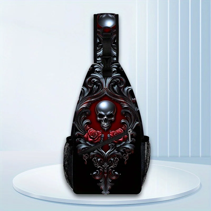 حقيبة حبال قوطية مطبوعة ثلاثية الأبعاد على شكل جمجمة وردية قوطية حقيبة كروس مطبوعة ثلاثية الأبعاد للرجال والنساء بحزام قابل للتعديل