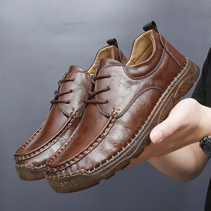 

Men Casual Shoes Hand Sewn in Spring Autumn Comfortable Soft Non Slip Shock-absorbing Wear-resistant Large-sized Shoes