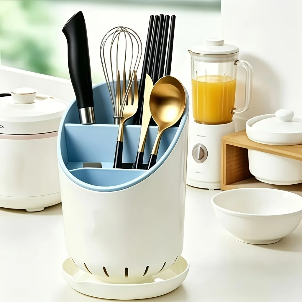 1Pc Kitchen Storage Chopsticks Tube With Drain Plate Tableware Storage Holder Home Kitchen Organizer Rack Stationery Holder