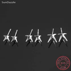 6pcs Real Solid 925 Sterling Silver Earring Four Claws Stud Needle Post Pins Base Earrings Settings Jewelry Making Findings