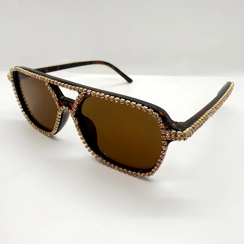 Neue Quadratische Doppel Brücken Diamant Sonnenbrille Frauen Mode Candy Farbe Strass Sonnenbrille Weibliche Shades UV400 Brillen – Detail 5