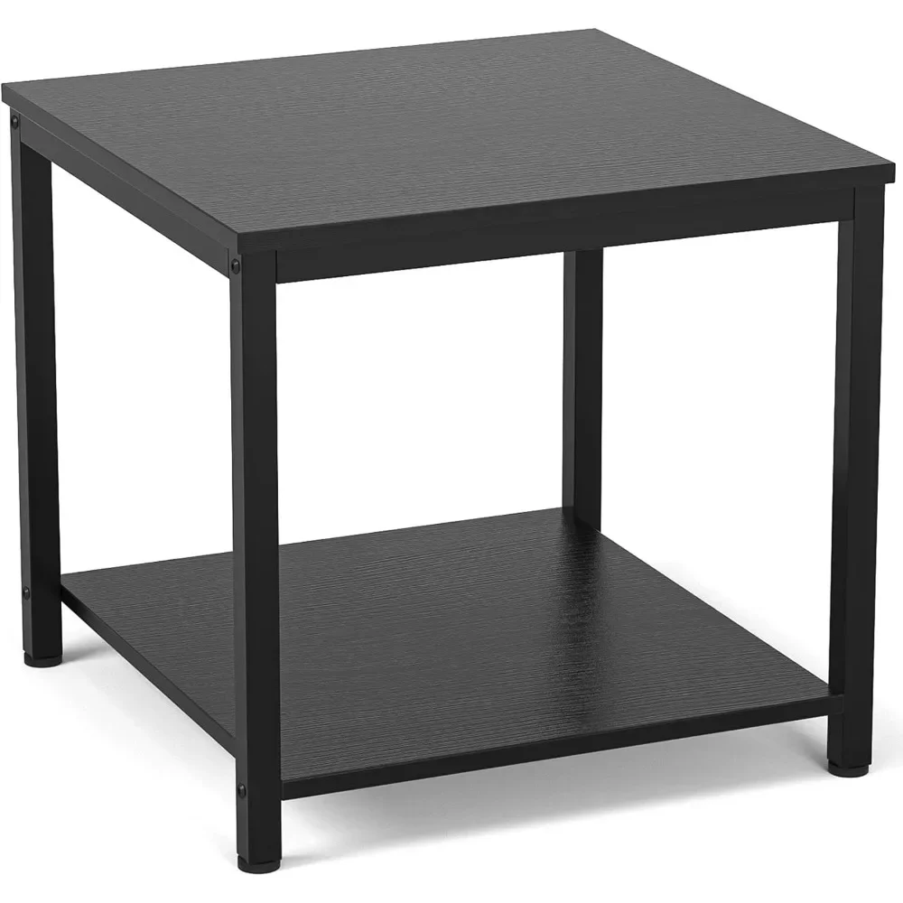 

Side Table 20 Inch Square, 2-Tier Coffee Tea End Table Nightstands, Metal Wood Accent Modern Simple Industrial Style Side Table