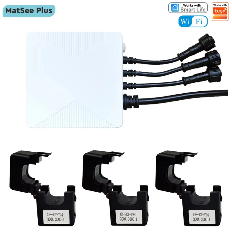 Smart Life 3 Phase Bidirectional WiFi Energy KWH Meter 80A 300A Power Clamp App Monitor and Record Power Consumption