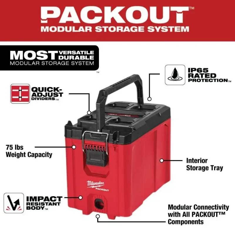 Milwaukee 48-22-8422 PACKOUT™ Compact Tool Box Milwaukee Power Tool Cordless Drill Impact Wrench Drill Bits Storage Box