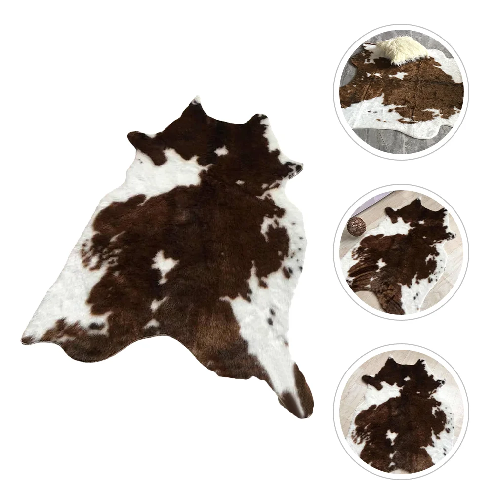 

Simulated Cow Pattern Plush Carpet Sheepskin Rug Animal Print Kitchen Mats for Floor Irregular Hotel