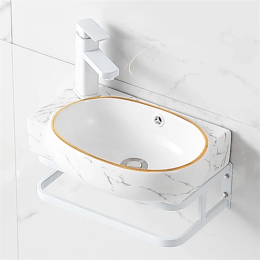 Ceramic Washbasin Small Household Bathroom washbasin Balcony Wall Hanging Washbasin Stainless Steel Bracket Corner Wash Basin