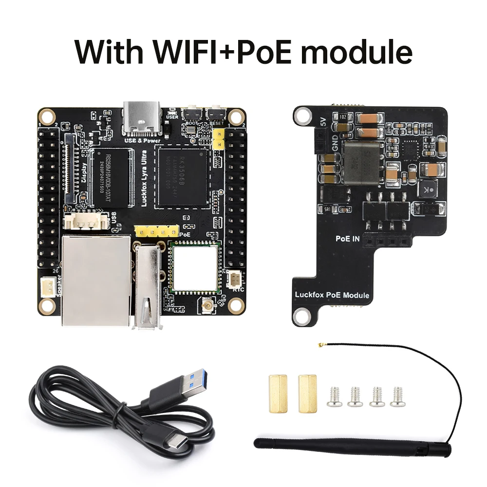 Luckfox Lyra Ultra/Luckfox Lyra Ultra W RK3506B لوحة تطوير مايكرو لينكس AI Board 8G eMMC Arm Cortex-A7 Arm Cortex-M0