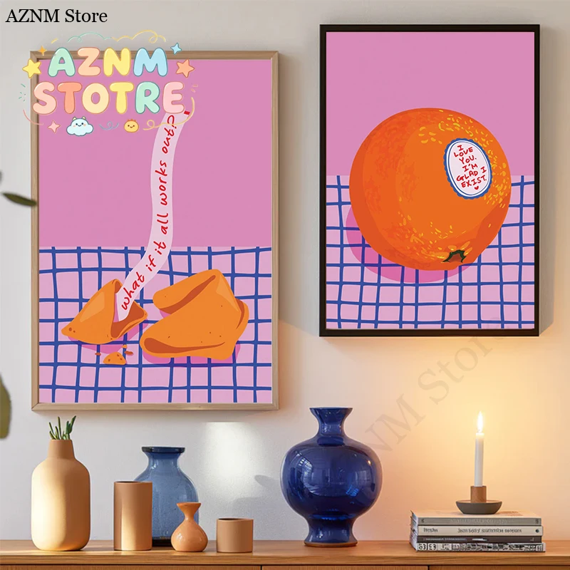 Póster de Lona Rosa y Azul, Ilustración de Galleta de la Fortuna con la Frase '¿Qué si todo lo que sucede es por una razón?', Arte Motivacional, Moderno, Decoración de Pared