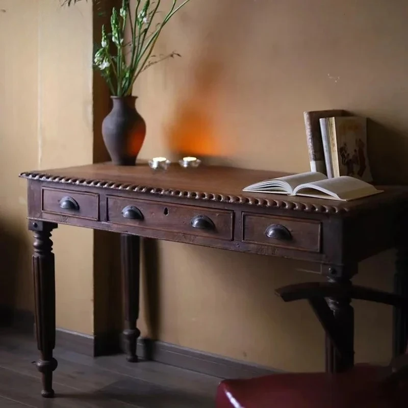 X0 Tavolo da scrittura retrò americano in legno massello, casa moderna e semplice, cassettiera, camera da letto, casa, lusso leggero