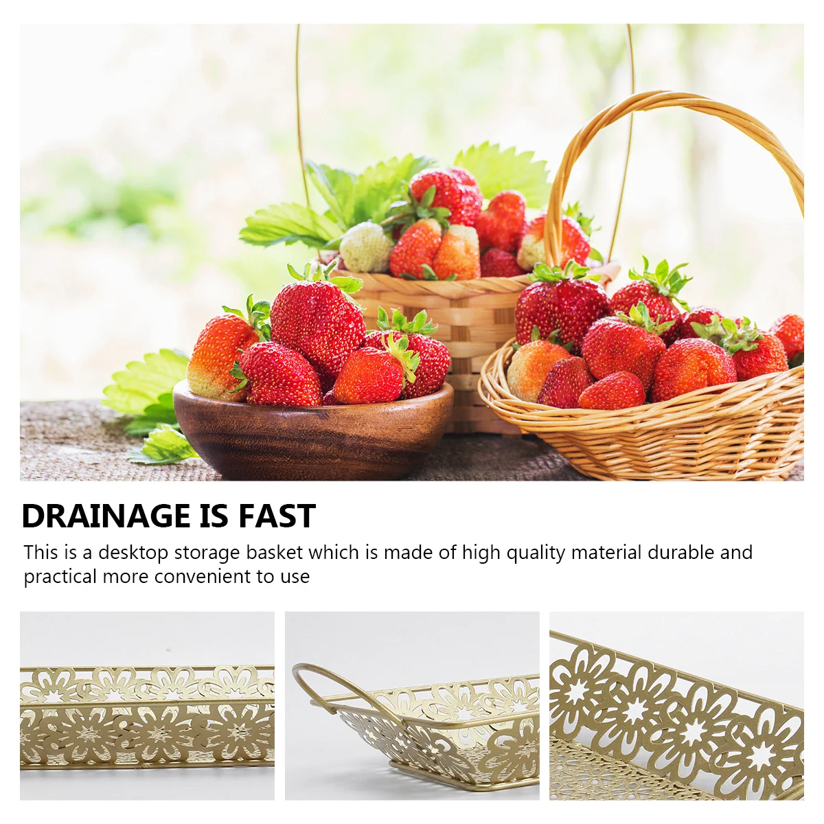 

1Pcs Sturdy Metal Fruit Basket Golden Size S Storage Tray for Kitchen Pantry Countertop Fruit Holder Practical Drainage