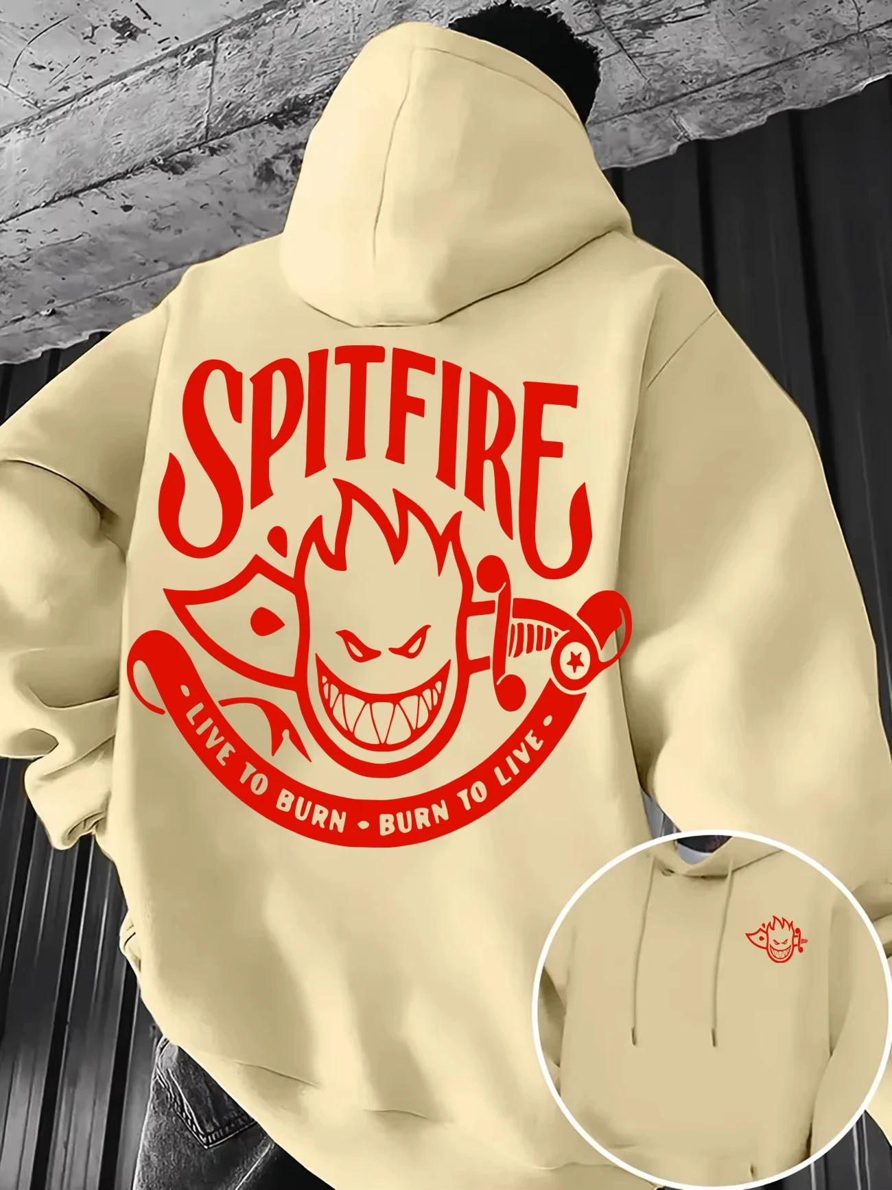 Neuer 2026 Herren Herbst Winter Spitfire Fire Head Skateboard Grafik-Hoodie Beidseitiger Druck Kängurutasche – Detail 4