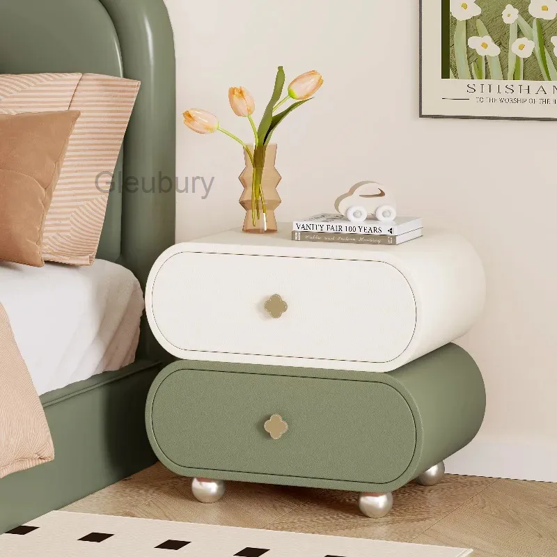 Creative Nightstand Rounded Upholstered Bedside Table with Ball Feet, Cute Storage Cabinet for Children's Bedroom & Small Spaces