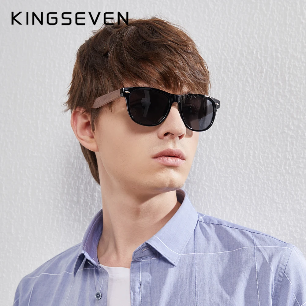 KINGSEVEN Walnut Men\'s Sunglasses Wood Splicing Frame Polarized polycarbonate Lens Eye Glasses Handmade UV400 Protection Eyewear
