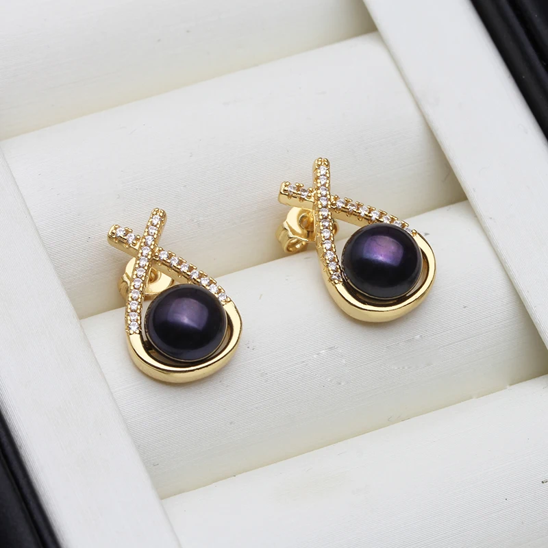 Genuine Bridal White Natural Pearl Earrings For Woman,Trendy Stud Earrings with Pearls Mother Wife Birthday Gift White Black - view 6
