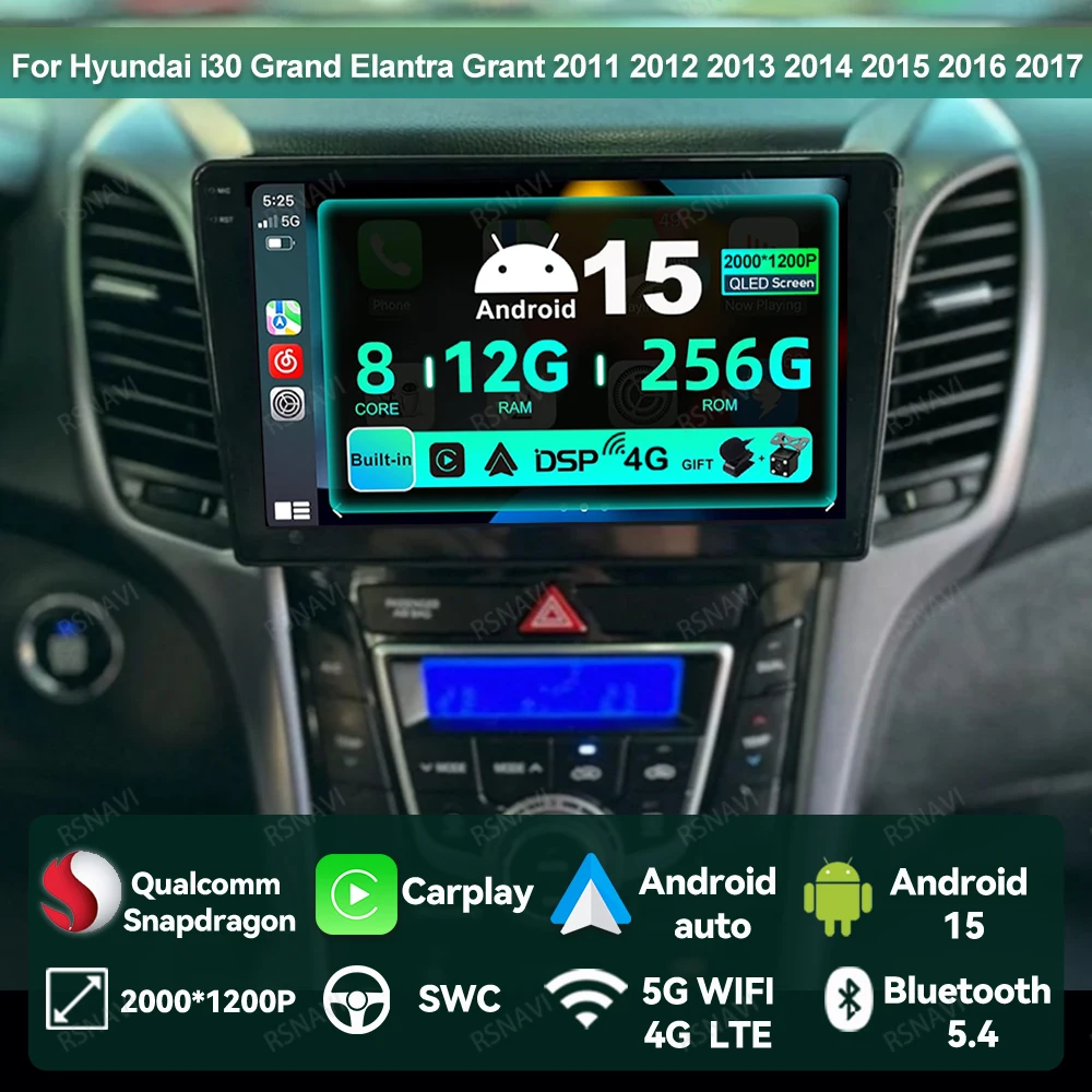

Car Radio Android 15 For Hyundai I30 Grand Elantra Grant 2011 2012 2013 2014 2015 2016 2017 GPS 4G LTE DSP Qualcomm DVD QLED BT