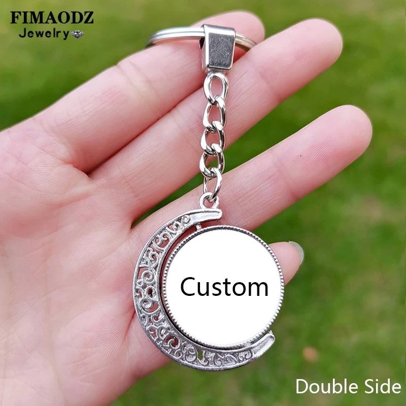 Double Sided Custom Keychain Photo Name Logo Anime Figure Text Glass Cabochon Pendant Fashion Key Chain Car Keyring Mother Gift