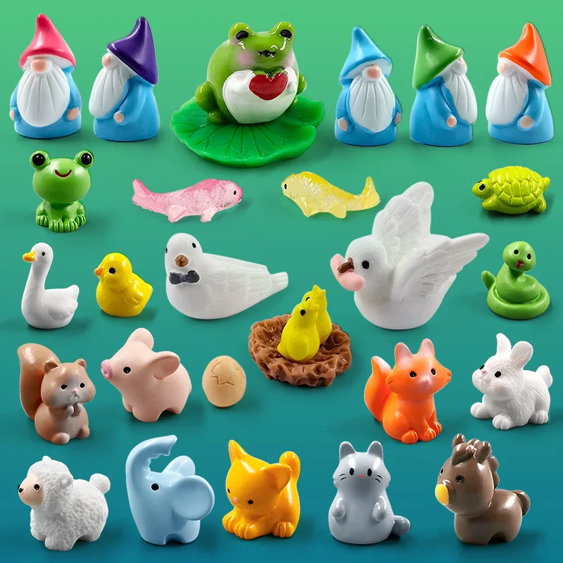 

20Pc Small Old Man Dwarf Easter Rabbit Frog Turtle Pig Cat Bird Figurine Dollhouse Miniature Fairy Garden Decoration Accessories