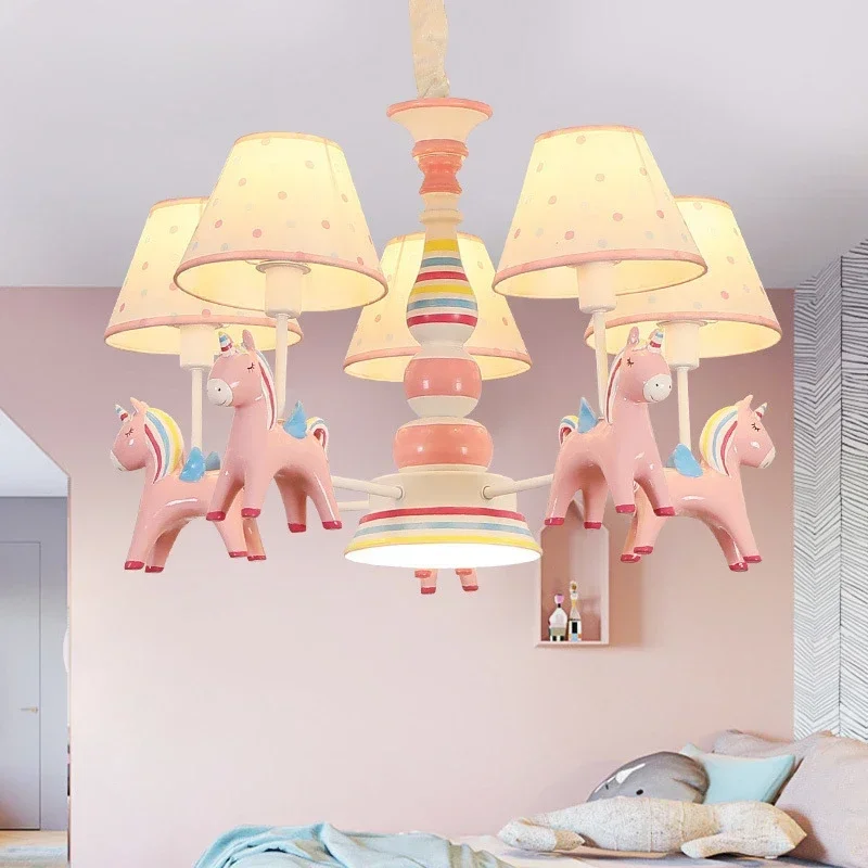 

Children's room cartoon lamp creative boy and girl amusement park bedroom lamp cute Pegasus American princess room chandelier