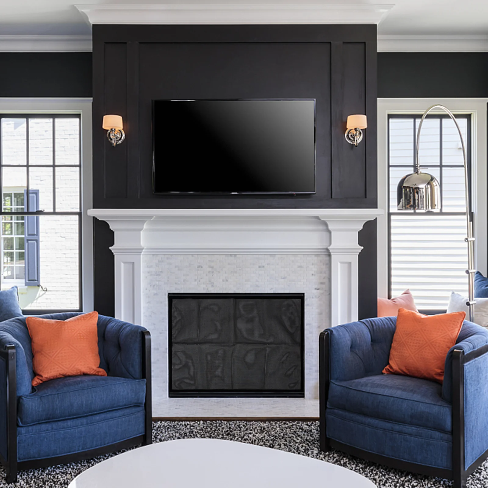 1세트 벽난로 메쉬 스크린 가드 블랙 녹 방지 에나멜 고온 내성 카펫 보호기 벽난로 메쉬 스크린