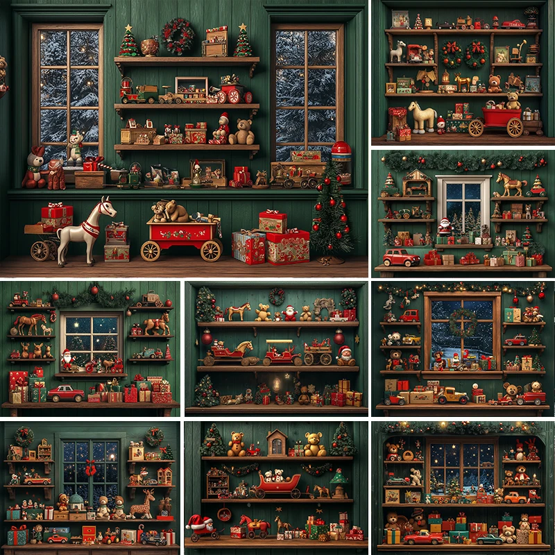 LS Fotografie Hintergrund Weihnachten Schrank Fenster Spielzeug Geschenk Dekoration Kinder Familie Porträt Foto Hintergrund Studio