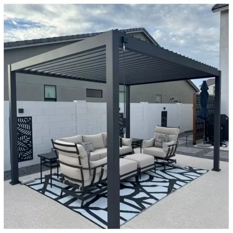 Electric Aluminum Gazebo Kit Windproof Waterproof Custom Size Outdoor Shading Structure For Residential Garden And Backyard