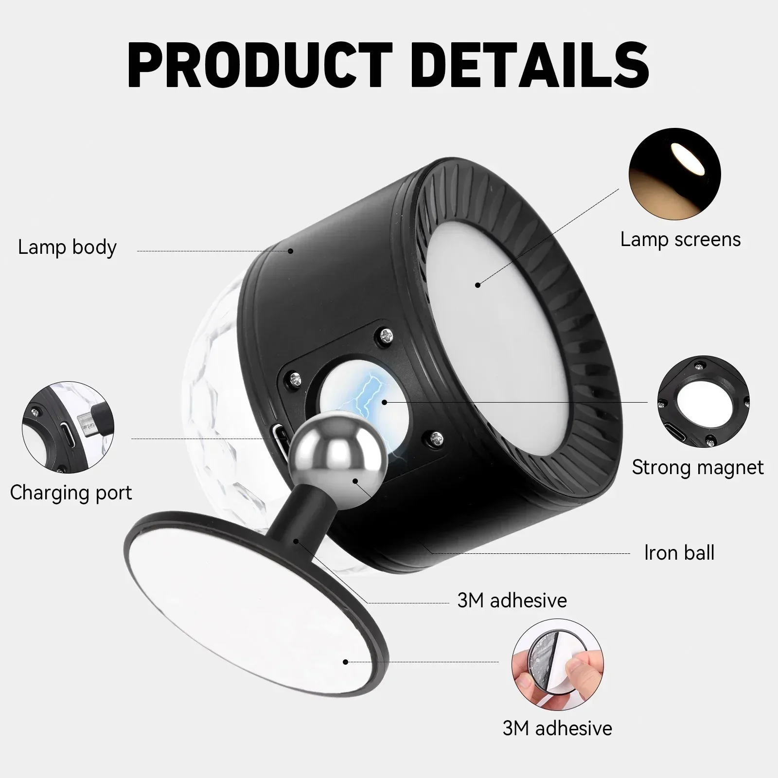 Led Double Head Wall โคมไฟ Touch Control Night Light 360 Rotatable USB ชาร์จโคมไฟอ่านหนังสือไร้สายแบบพกพาสําหรับห้องนอน