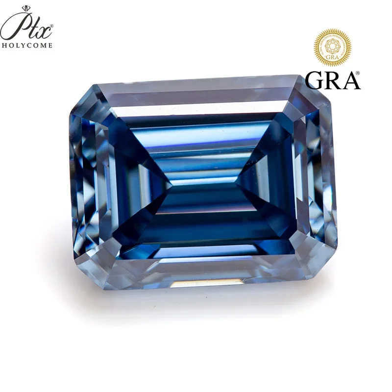 

PTX 4x4-11x11mm Moissanite Diamond Loose Stones Vivid Blue Color VVS1 Clarity Emerald Cut with GRA Beads for Jewelry Making Diy