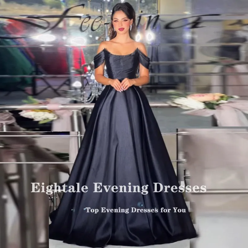 Eightale Elegant Evening Dresses off Shoulder A-Line Satin Black Prom Gown Wedding Party Dress Customized Robe De Soiree