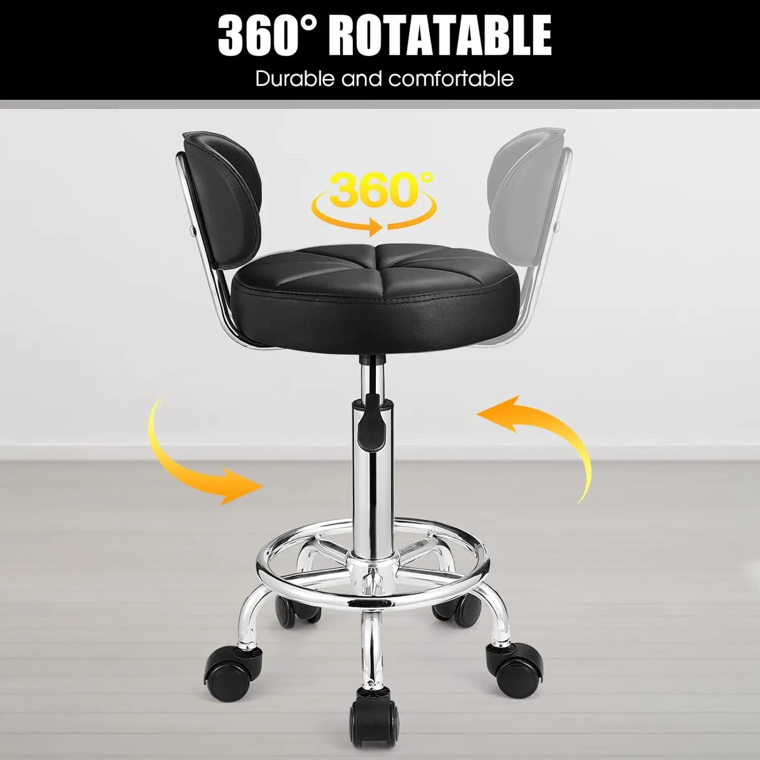Swivel Stools with Wheels Height Adjustable Rolling Spa Stool Backrest Black