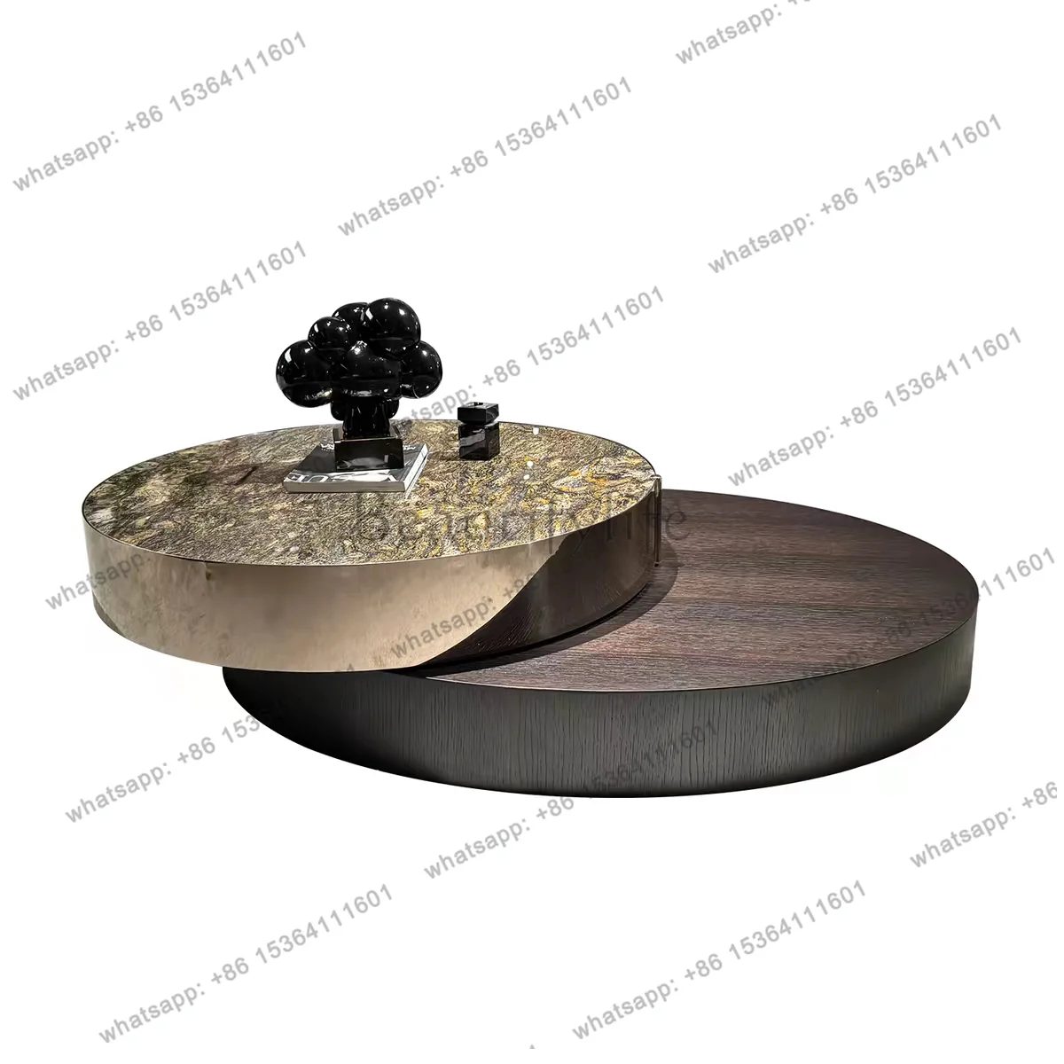 Round Smoked Wood Platinum Diamond Marble Minimalist Light Luxury Multifunctional Revolving Coffee Table