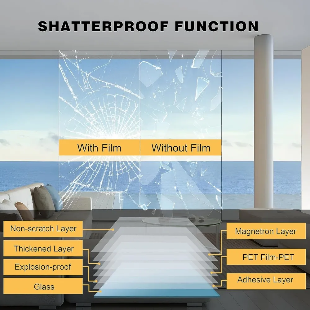 Security Window Film Shatterproof Film Transparent Self-Adhesive Security Window Film Anti Shatter Tempered Glass Film for Home