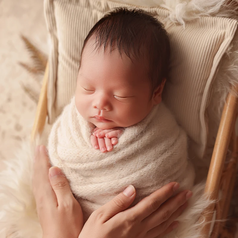 新生児写真撮影小道具かわいいニットバニー帽子背景ヘッドバンドウールマットラップ枕セットスタジオベビー写真撮影アクセサリー用