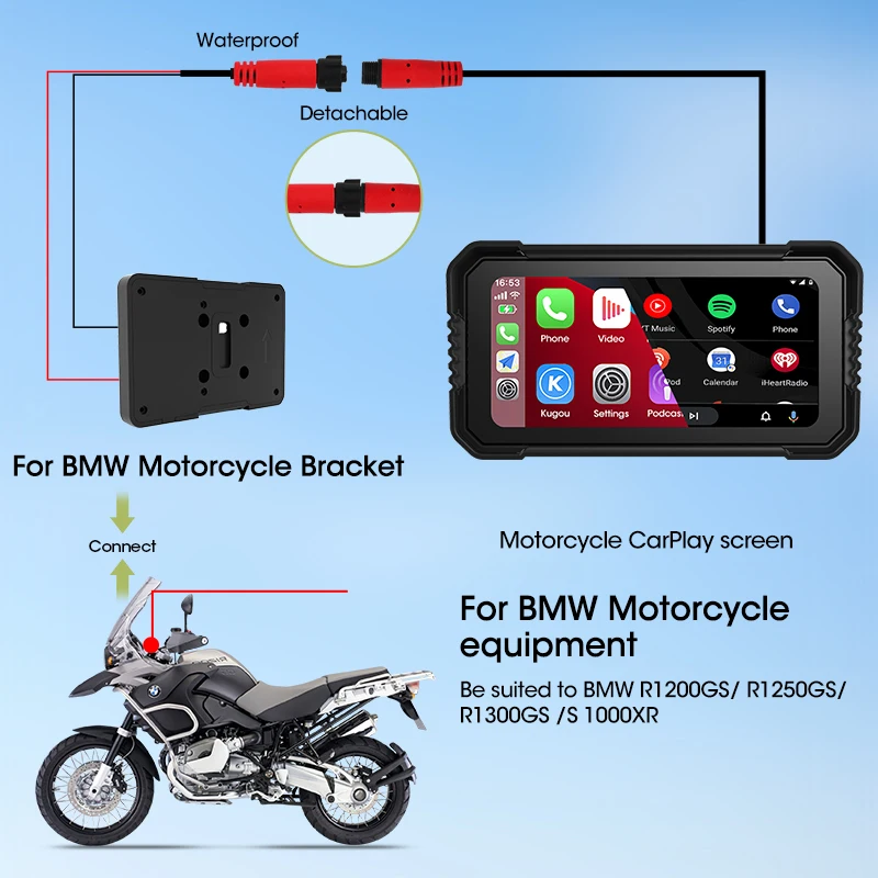 شاشة Carplay مقاس 6.25 بوصة لسيارة BMW Moto Navigation اللاسلكية Android Auto IPX7 مقاومة للماء لسيارات BMW R1200GS/ R1250GS/ R1300GS /S1000XR