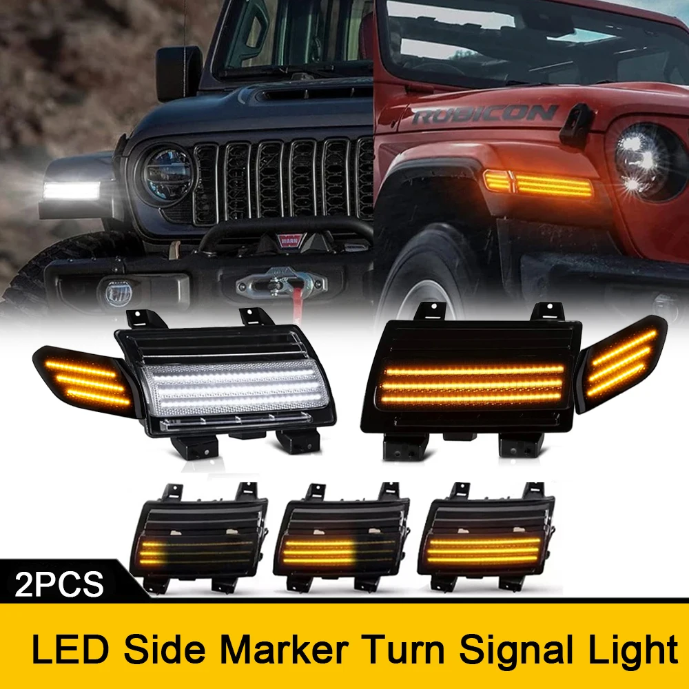 

1Pair LED Front Bumper Side Marker Light No Error For Jeep Wrangler JL 2018-2021 Dynamic Indicator DRL Daytime Running Lamp