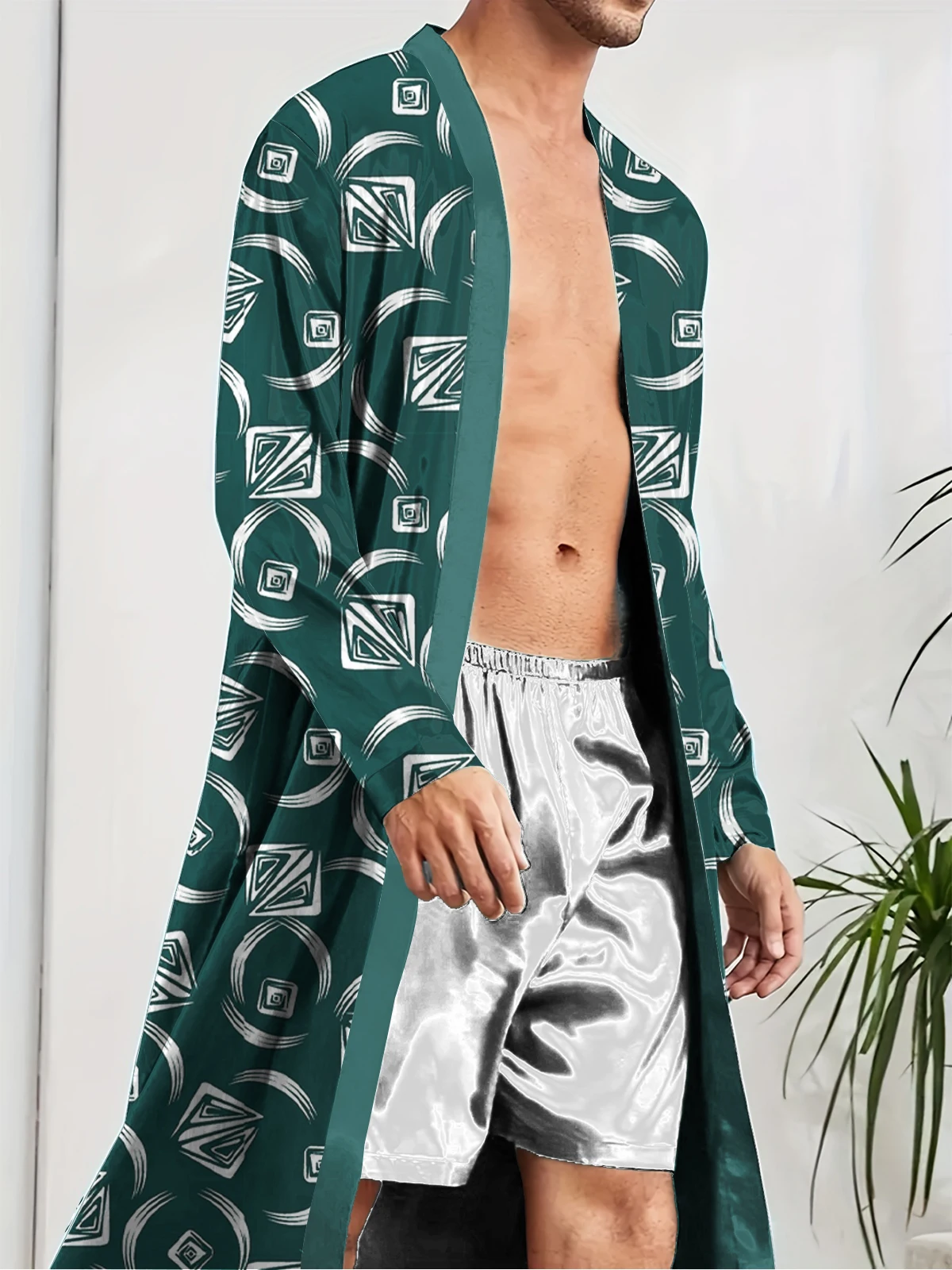 

The trend of digital printing on men's long robes, fun sleeping gowns for home use in spring autumn, leisure and entertainment.